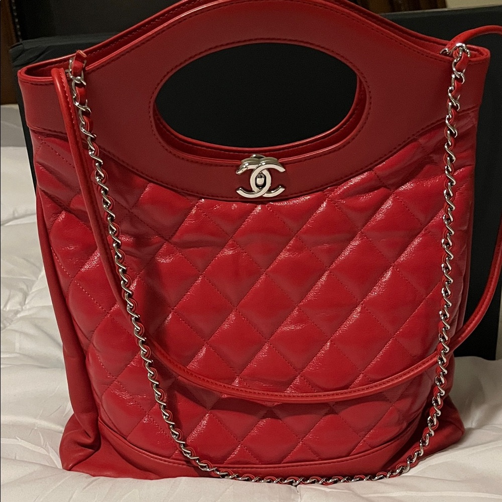 Chanel Red Quilted 31 Bag with Chain Detail